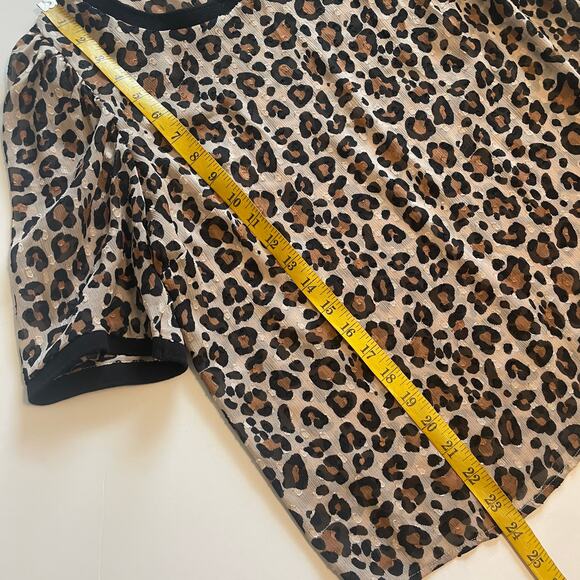 A New Day Leopard Print Puff Sleeve Top Womens Medium Semi Sheer Ringer Blouse - Picture 8 of 8